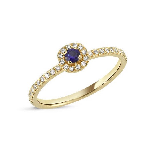 Sofia Nuran ring i 14 karat guld med blå safir og diamanter (0,17 ct)